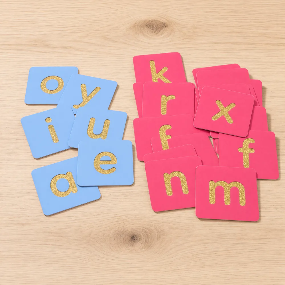 Cartes de lettres Montessori utilisées pendant les activités